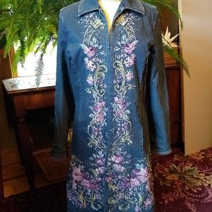 Embroidered Boho Long Denim Jacket sz M